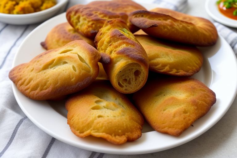 Bread Pakoda, bread slices stuffed with spicy potato filling, dipped in chickpea flour batter and deep-fried